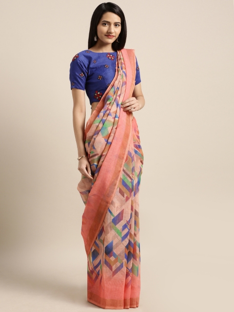 

Shaily Pink Printed Pure Linen Saree