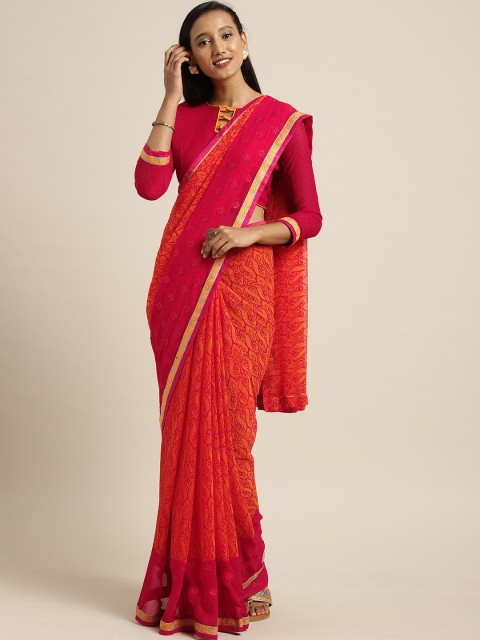 

Shaily Orange & Magenta Pure Georgette Printed Saree