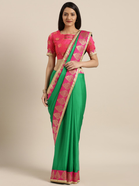 

Shaily Green & Pink Pure Chiffon Embellished Saree