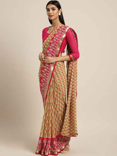 

Shaily Beige & Pink Pure Georgette Printed Saree