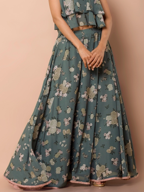 

INDYA Women Grey Floral Printed Flared Maxi Skirt