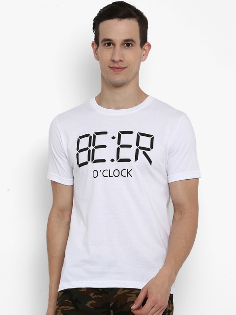 

Joven Men White Printed Round Neck T-shirt