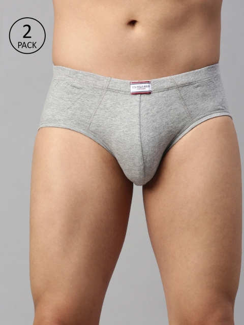 

U.S. Polo Assn. Men Pack of 2 Grey Melange Solid Comfort Fit Briefs I639-003-P2-S