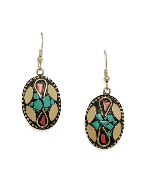 

Golden Peacock Multicoloured Oval Drop Earrings, Multi