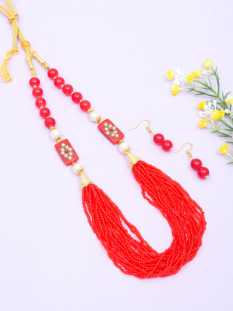 

Golden Peacock Gold-Plated & Red Handcrafted Jewellery Set