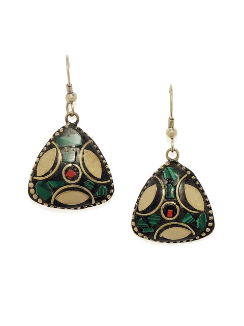 

Golden Peacock Multicoloured Triangular Drop Earrings, Multi