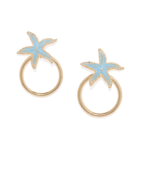 

Golden Peacock Blue & Gold-Toned Geometric Drop Earrings