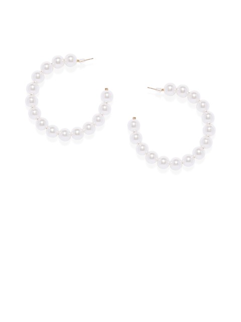 

Golden Peacock White Circular Half Hoop Earrings