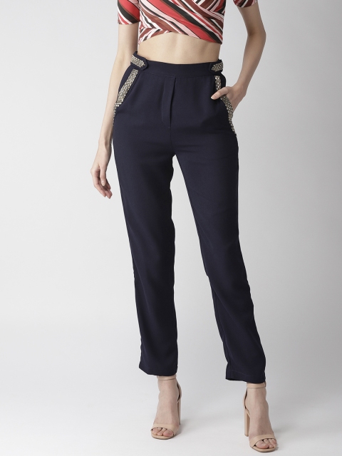

QUIERO Women Navy Blue Regular Fit Solid Trousers