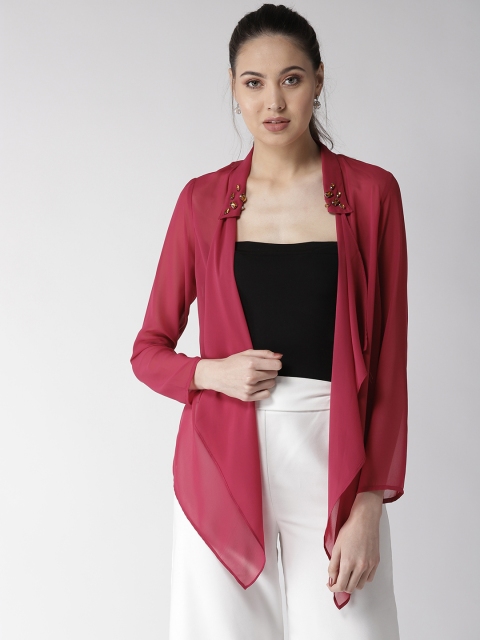

QUIERO Women Maroon Solid Semi-Sheer Open Front Shrug