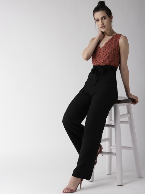 

QUIERO Women Black & Dusty Pink Solid Basic Jumpsuit