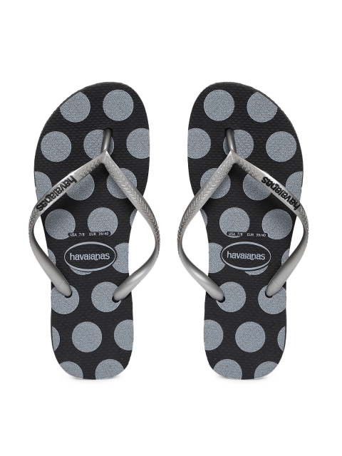 

Havaianas Women Sl Retro Black Silver-Toned Printed Thong Flip-Flops