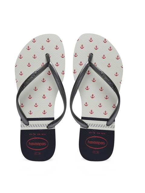 

Havaianas Women Slim Nautical Grey White Printed Thong Flip-Flops, Metallic
