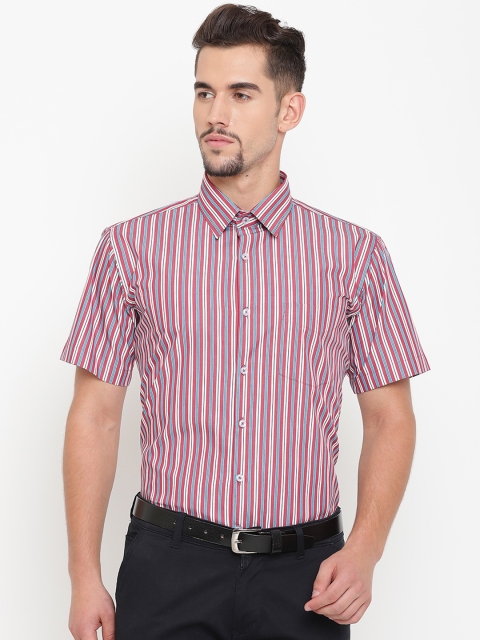 

Hancock Men Red & White Slim Fit Striped Formal Shirt