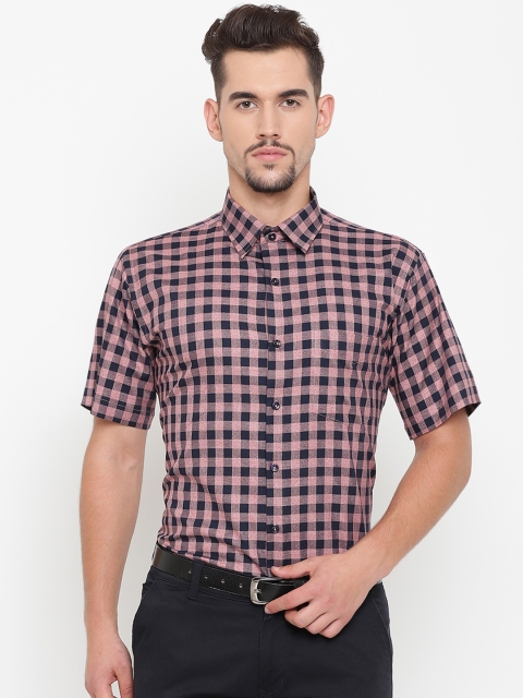 

Hancock Men Pink & Navy Blue Slim Fit Checked Formal Shirt