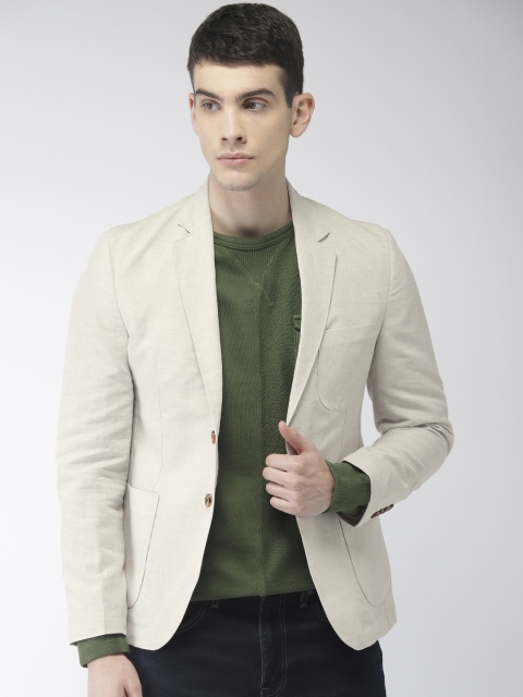 

Park Avenue Men Beige Solid Slim Fit Single-Breasted Casual Blazer