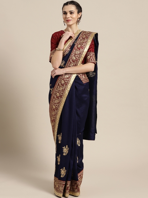 

MANOHARI Navy Blue & Golden Embroidered Saree