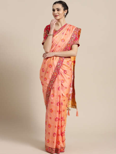 

MANOHARI Peach-Coloured & Pink Woven Design Bhagalpuri Saree