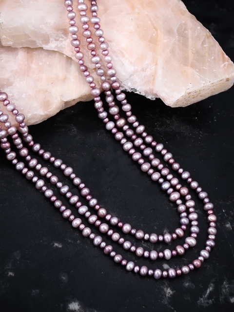 

Sepia Purple Designer Rice Pearl Three Layer Necklace