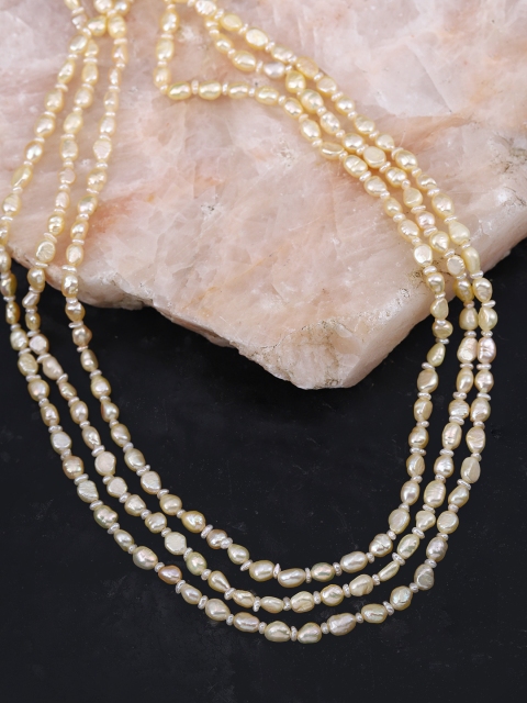 

Sepia Cream-Coloured Designer Rice Pearl Three Layer Necklace