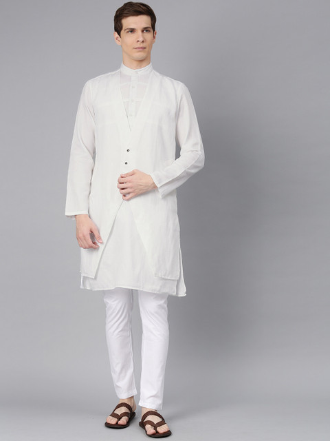 

Freehand Men White Solid Straight Kurta