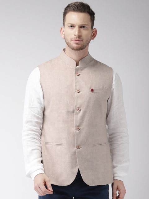 

The Indian Garage Co Men Beige Solid Pure Cotton Nehru Jacket