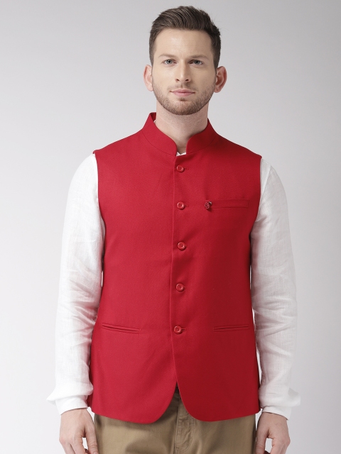 

The Indian Garage Co Men Red Solid Pure Cotton Nehru Jacket