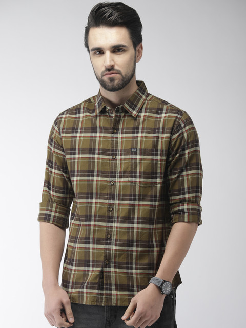 

The Indian Garage Co Men Khaki Slim Fit Checked Casual Shirt