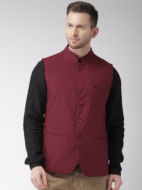 

The Indian Garage Co Men Maroon Regular Fit Solid Nehru Jacket