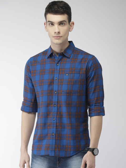 

The Indian Garage Co Men Blue & Brown Slim Fit Checked Casual Shirt