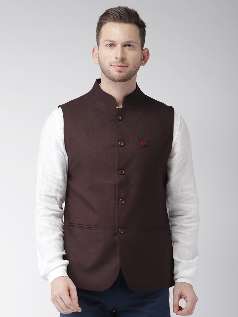 

The Indian Garage Co Men Maroon Solid Pure Cotton Nehru Jacket