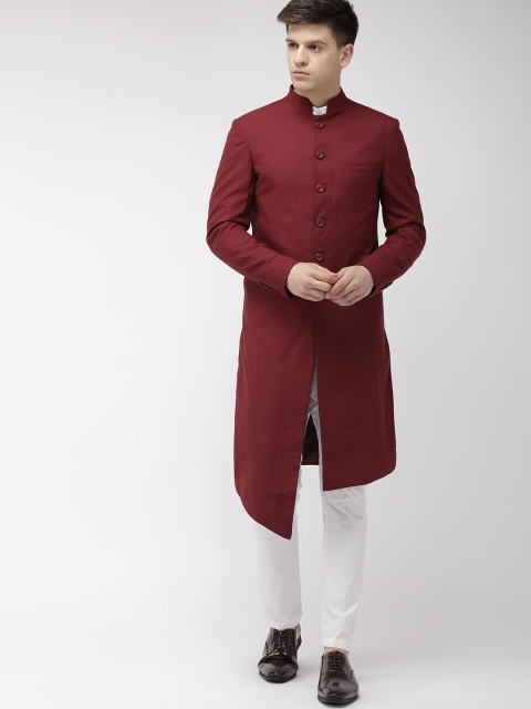 

The Indian Garage Co Men Maroon & White Solid Sherwani Set