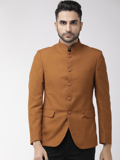 

The Indian Garage Co Men Khaki Solid Bandhgala Pure Cotton Blazer