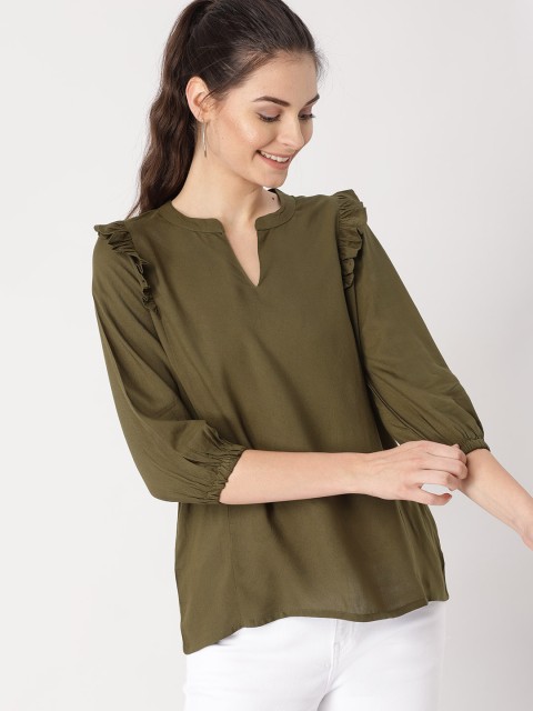 

DressBerry Women Olive Green Solid Top