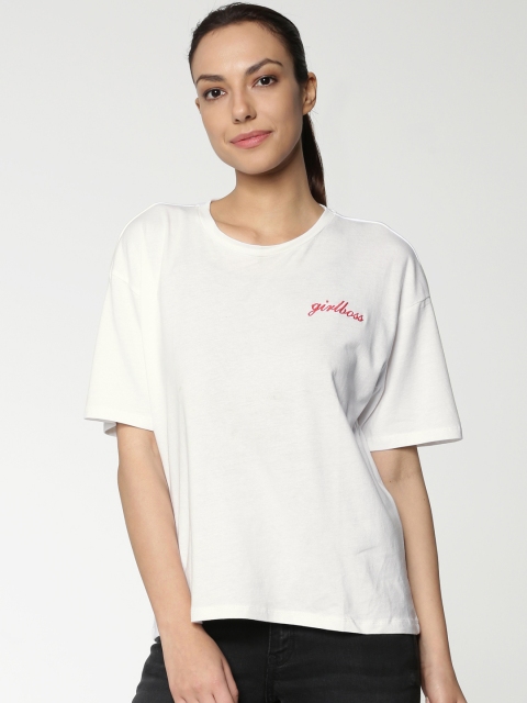 

ONLY Women White Solid Round Neck T-shirt