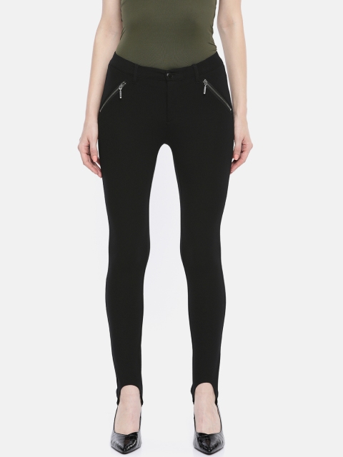 

ONLY Women Black Solid Treggings With Stirrup Loop Detailing