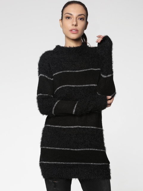 

ONLY Women Black & Grey Striped Pullover Longline Sweater