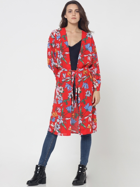 

ONLY Women Red Printed Longline Tie-Up Shrug