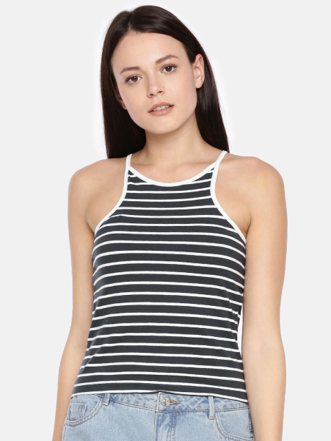 

ONLY Women Navy Blue Striped Tank Top