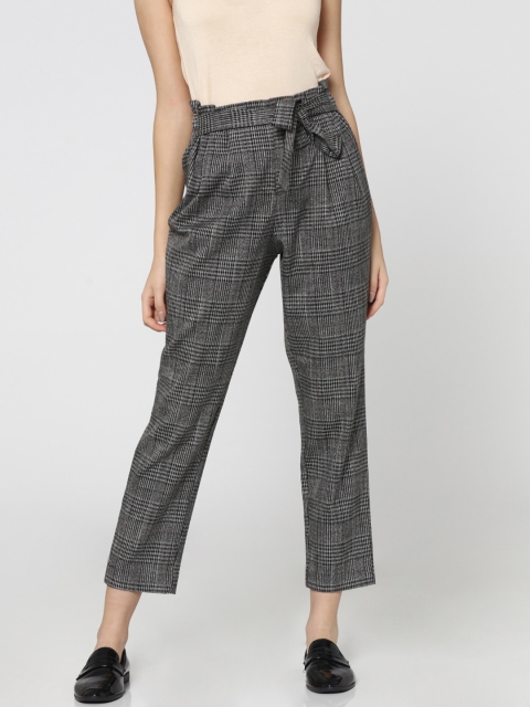 

ONLY Women Black & White Loose Fit Checked Peg Trousers
