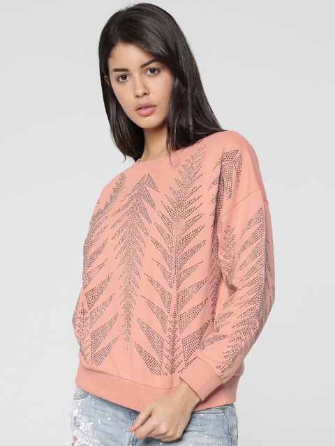 

ONLY Women Pink Embellished Sweatshirt, Rose