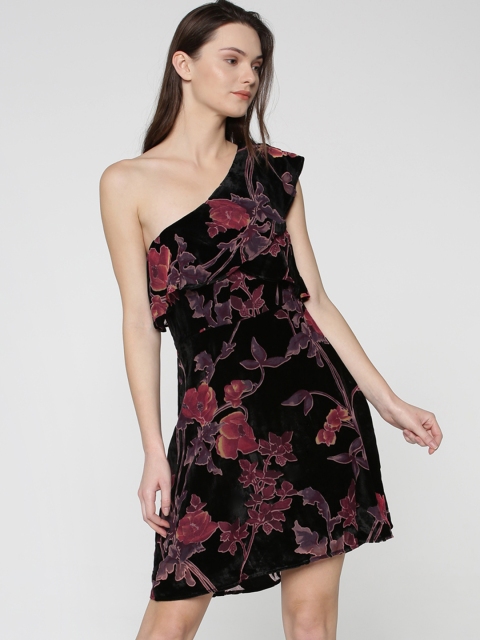 

ONLY Women Black & Burgundy A-Line Dress
