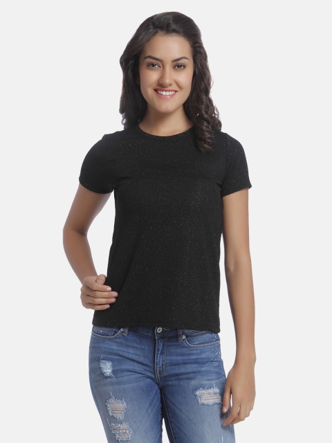 

ONLY Women Black Solid Round Neck T-shirt