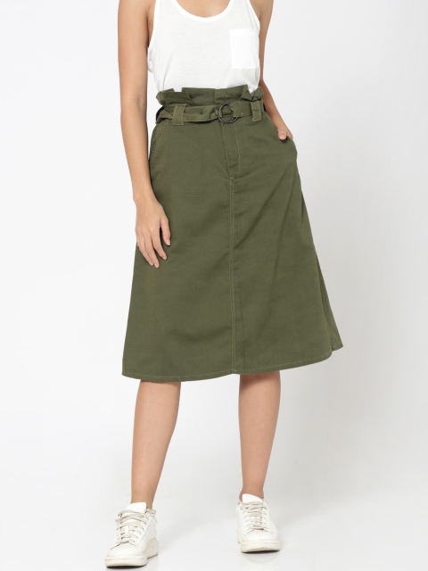 

ONLY Women Olive Green Solid A-Line Skirt