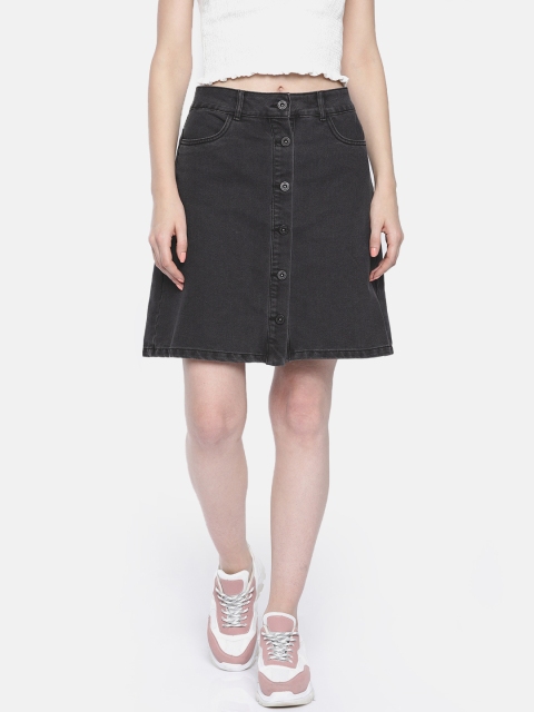 

ONLY Women Black Solid Denim A-Line Pure Cotton Skirt