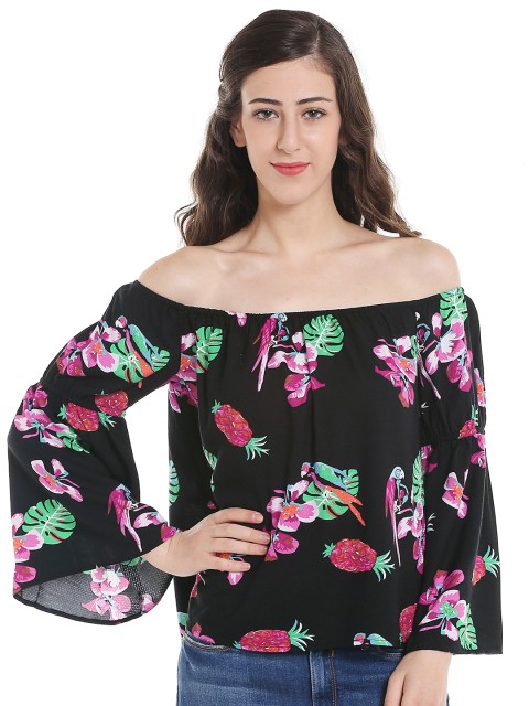 

ONLY Women Black Printed Off-Shoulder Bardot Top