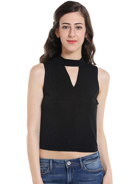 

ONLY Women Black Solid Cropped Top