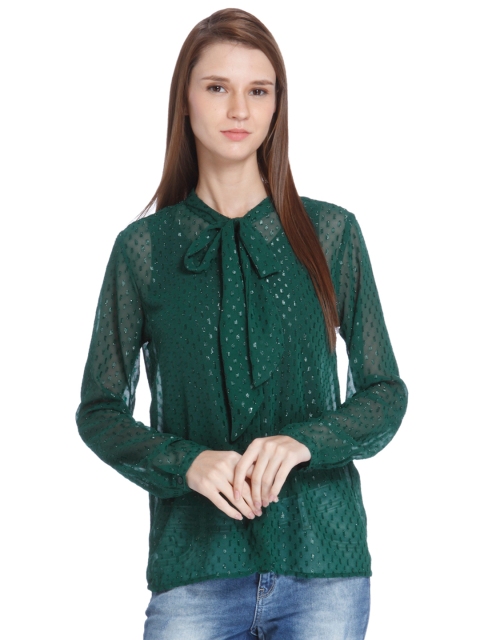 

ONLY Women Green Self Design Shirt Style Top