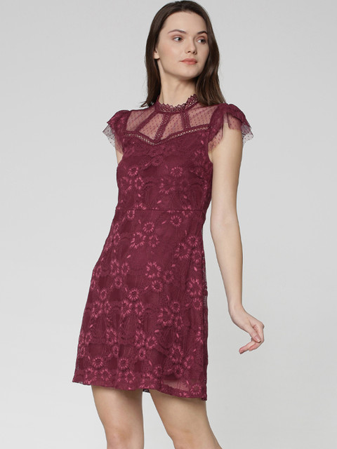 

ONLY Women Maroon Mini Lace Dress