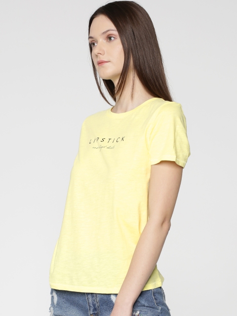 

ONLY Women Yellow Printed Round Neck T-shirt